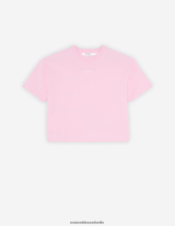 Kleidung V2DHL381 staubige Rose Frauen Kastenförmiges T-Shirt mit Paris-Stickerei Maison Kitsune