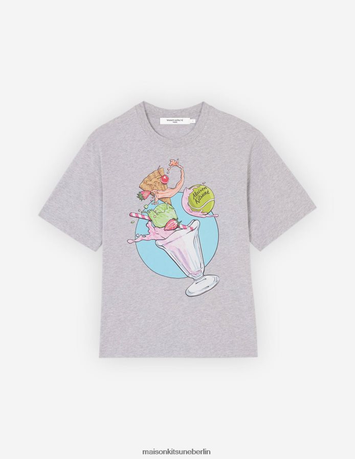 Kleidung V2DHL382 hellgrau meliert Frauen Komfort-T-Shirt mit Eiscreme-Spritzer Maison Kitsune