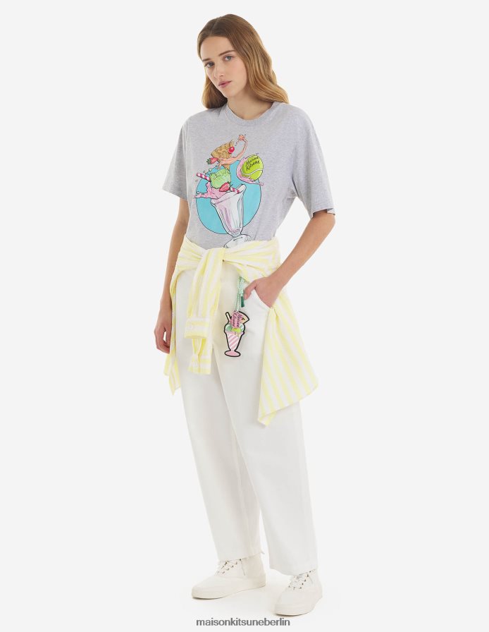 Kleidung V2DHL382 hellgrau meliert Frauen Komfort-T-Shirt mit Eiscreme-Spritzer Maison Kitsune