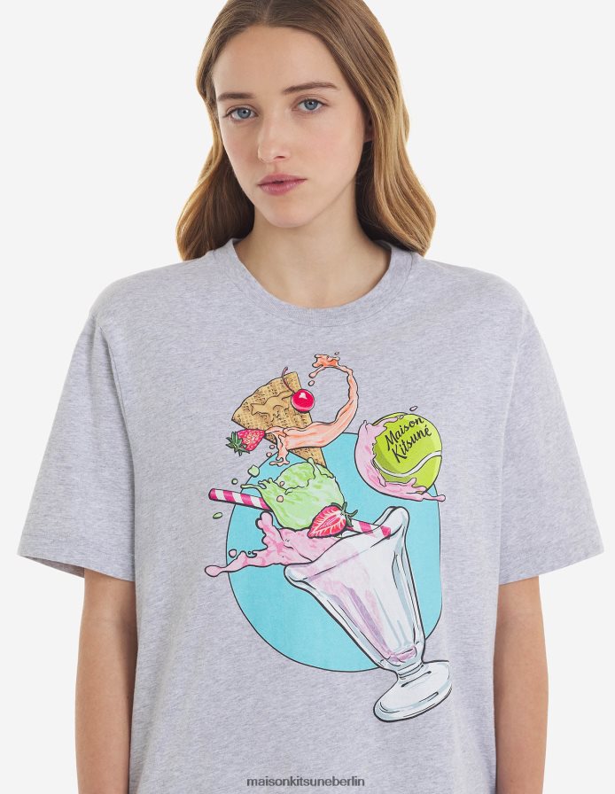 Kleidung V2DHL382 hellgrau meliert Frauen Komfort-T-Shirt mit Eiscreme-Spritzer Maison Kitsune