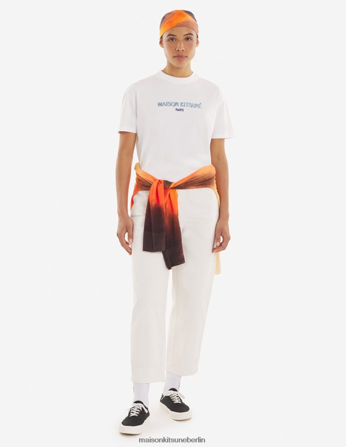 Kleidung V2DHL383 cremefarben Frauen Paris kastenförmiges T-Shirt Maison Kitsune