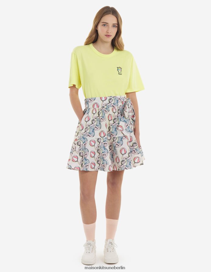 Kleidung V2DHL384 Zitrone Frauen Normales T-Shirt mit Eiscreme-Patch Maison Kitsune