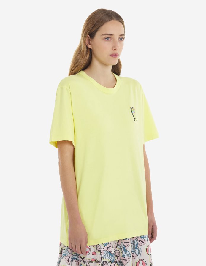Kleidung V2DHL384 Zitrone Frauen Normales T-Shirt mit Eiscreme-Patch Maison Kitsune