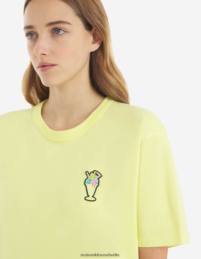 Kleidung V2DHL384 Zitrone Frauen Normales T-Shirt mit Eiscreme-Patch Maison Kitsune