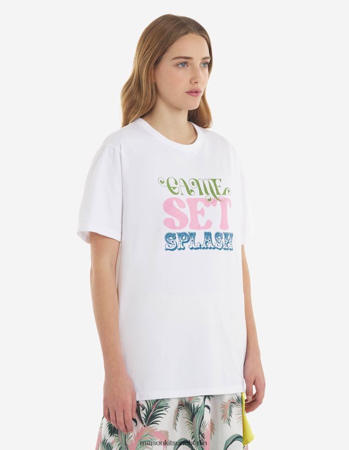 Kleidung V2DHL386 Weiß Frauen Spielset Splash Komfort-T-Shirt Maison Kitsune