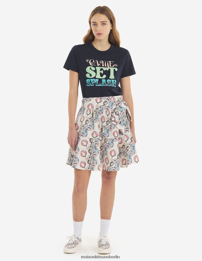 Kleidung V2DHL388 Marine Frauen Spielset Splash Komfort-T-Shirt Maison Kitsune