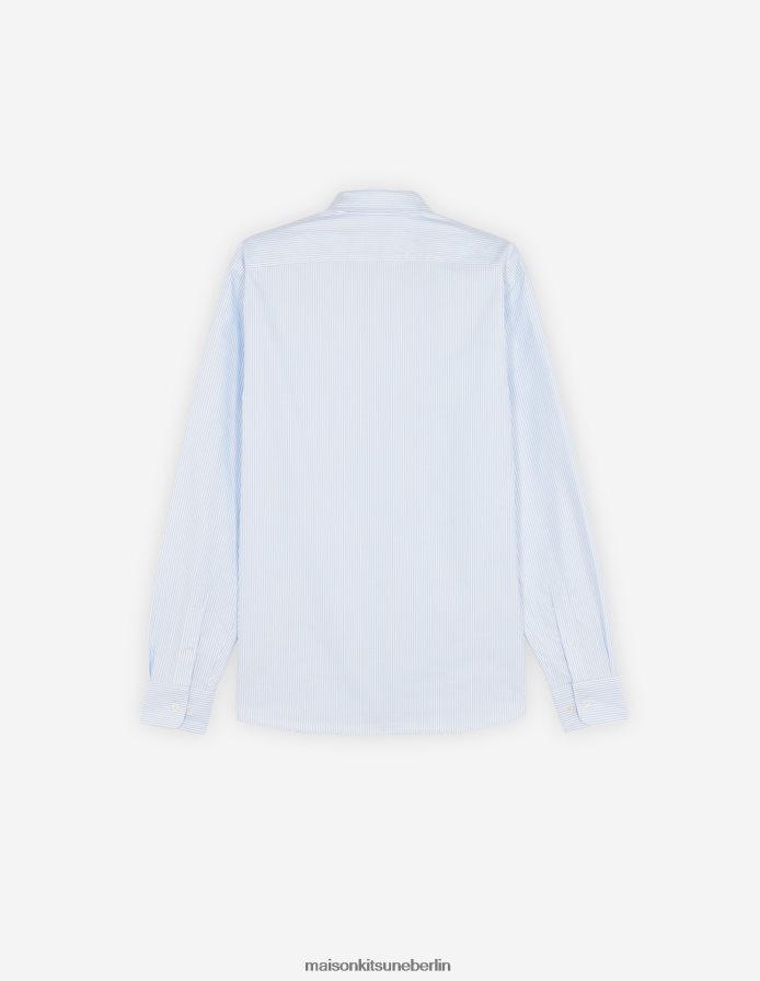 Kleidung V2DHL262 hellblaue Streifen Männer Klassisches Hemd mit Fuchsstickerei und Tasche, bd Maison Kitsune