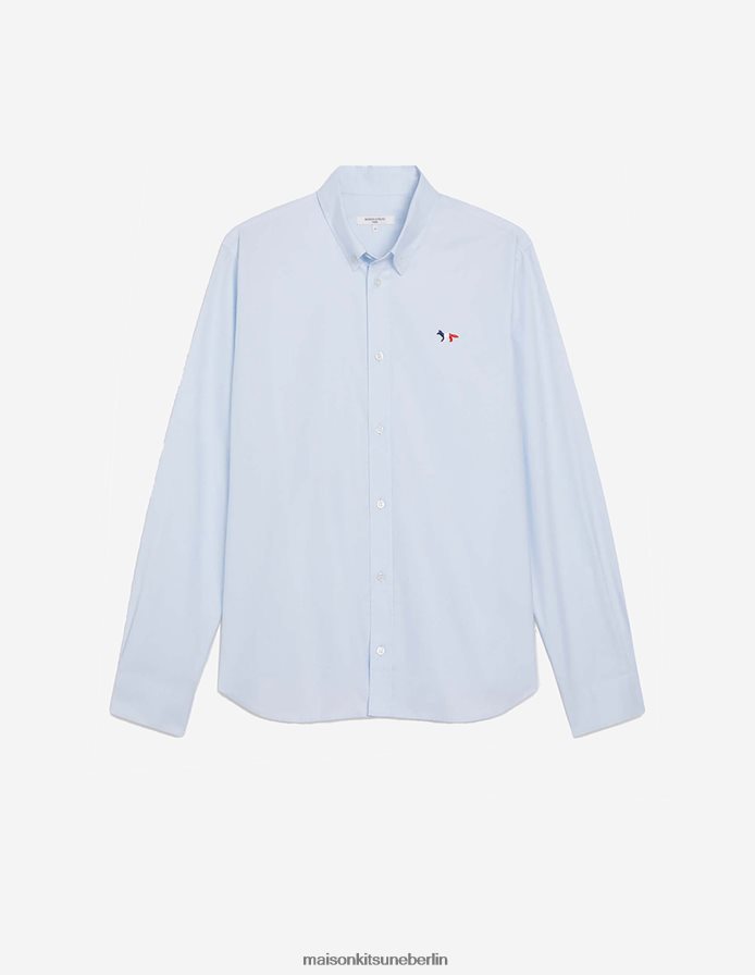Kleidung V2DHL263 hellblau Männer klassisches Hemd mit dreifarbigem Fuchs-Patch bd Maison Kitsune