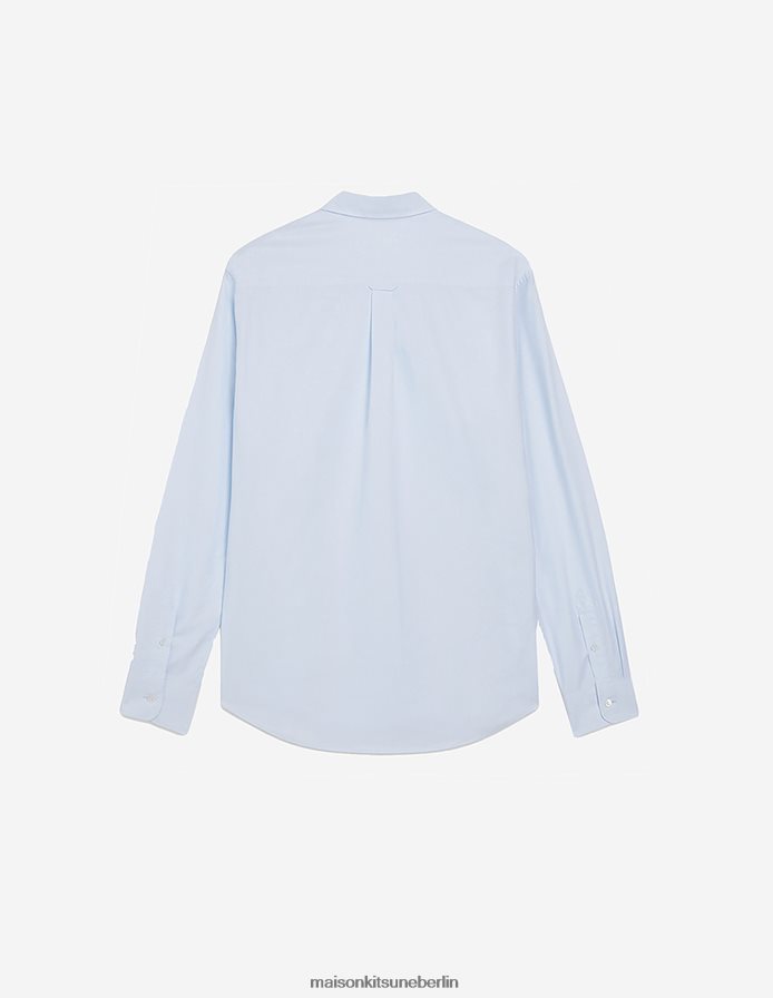 Kleidung V2DHL263 hellblau Männer klassisches Hemd mit dreifarbigem Fuchs-Patch bd Maison Kitsune