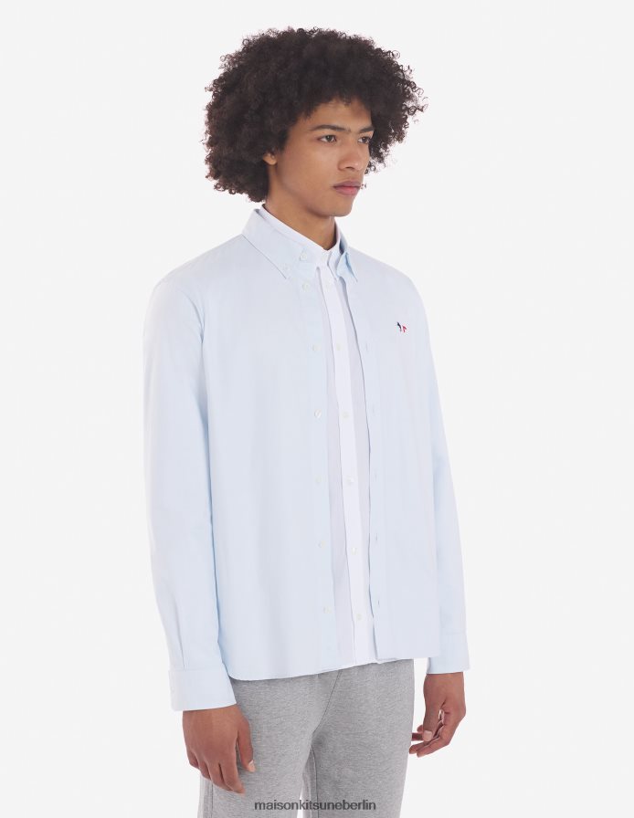 Kleidung V2DHL263 hellblau Männer klassisches Hemd mit dreifarbigem Fuchs-Patch bd Maison Kitsune