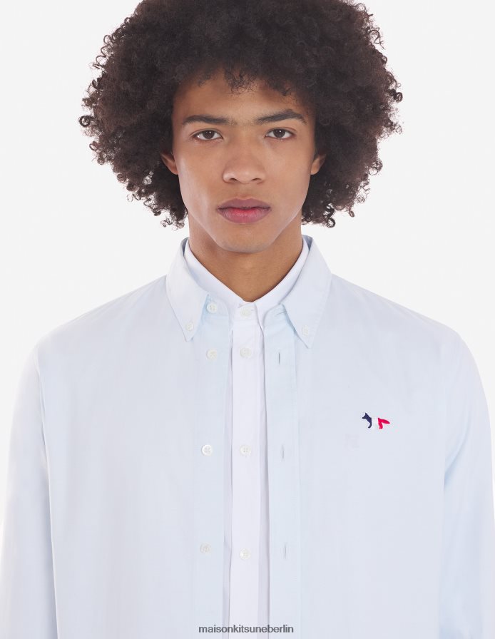 Kleidung V2DHL263 hellblau Männer klassisches Hemd mit dreifarbigem Fuchs-Patch bd Maison Kitsune
