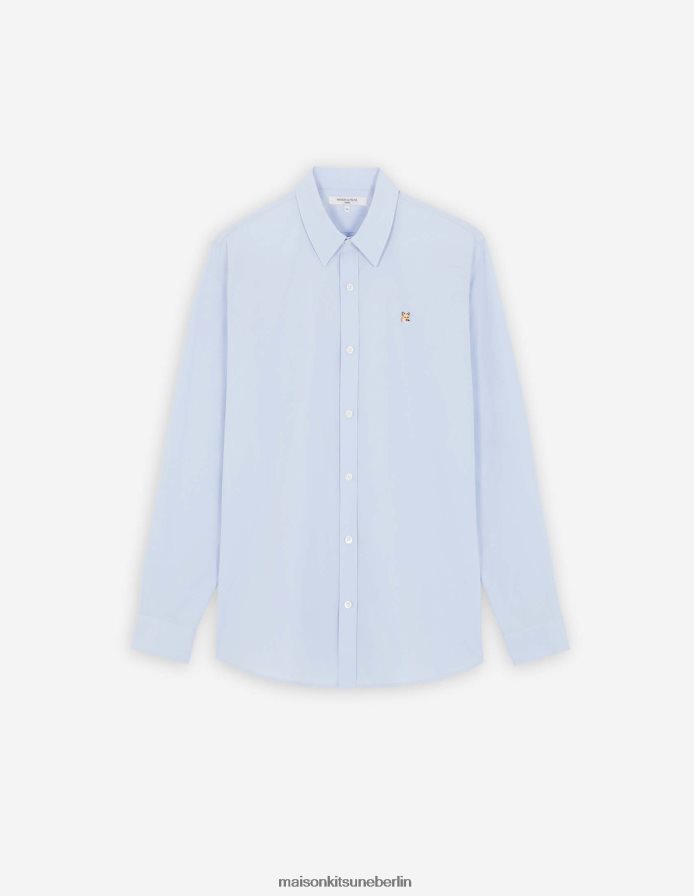 Kleidung V2DHL264 hellblau Männer Klassisches Hemd mit Fuchskopf-Stickerei Maison Kitsune