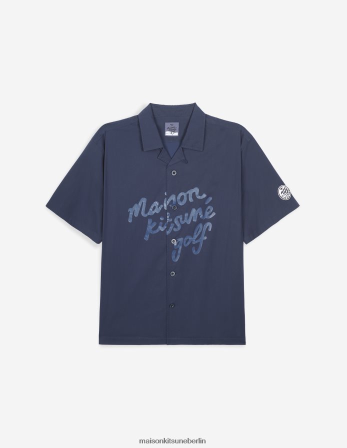 Kleidung V2DHL265 dunkles Marineblau Männer Kurzarmshirt mit Schriftzug Maison Kitsune