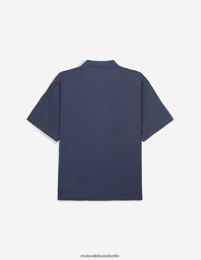 Kleidung V2DHL265 dunkles Marineblau Männer Kurzarmshirt mit Schriftzug Maison Kitsune