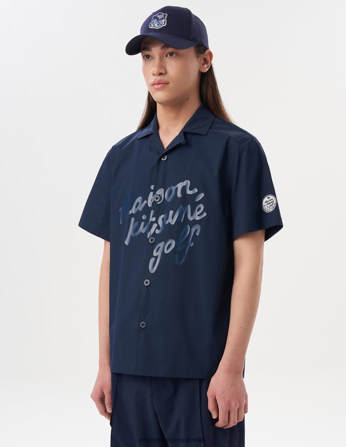Kleidung V2DHL265 dunkles Marineblau Männer Kurzarmshirt mit Schriftzug Maison Kitsune