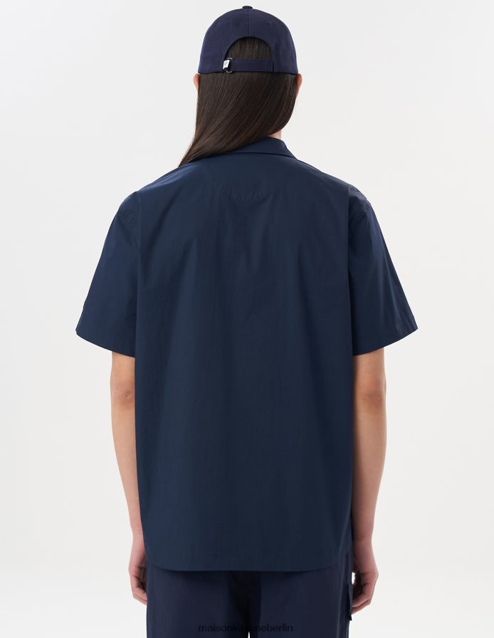 Kleidung V2DHL265 dunkles Marineblau Männer Kurzarmshirt mit Schriftzug Maison Kitsune