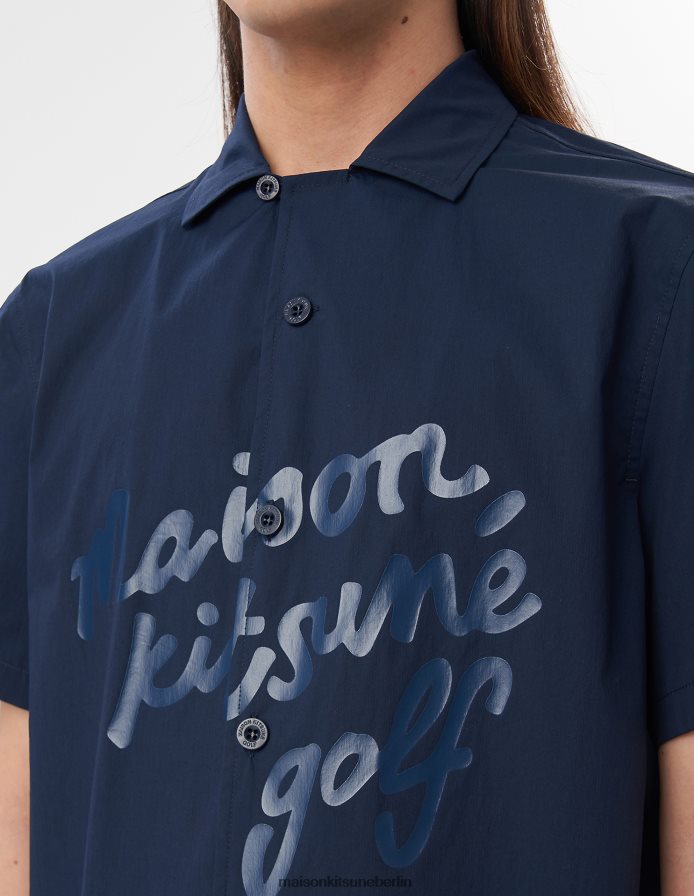 Kleidung V2DHL265 dunkles Marineblau Männer Kurzarmshirt mit Schriftzug Maison Kitsune
