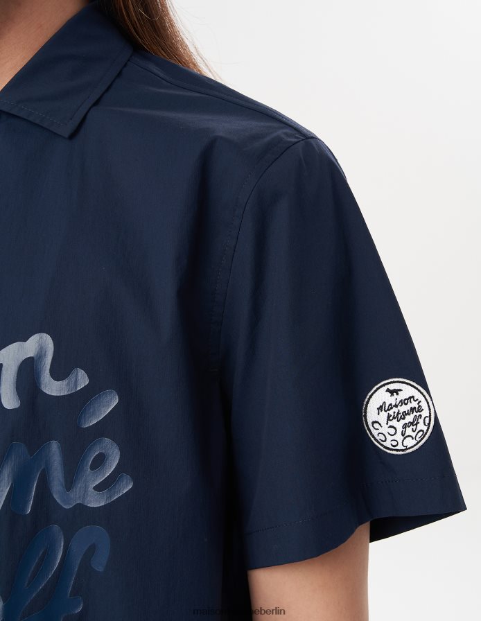 Kleidung V2DHL265 dunkles Marineblau Männer Kurzarmshirt mit Schriftzug Maison Kitsune