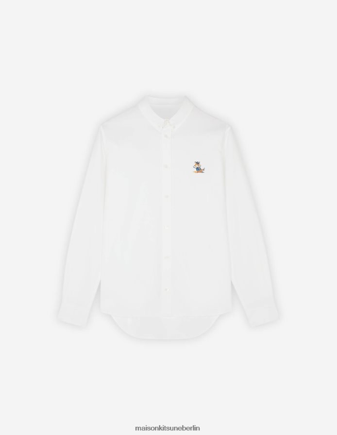 Kleidung V2DHL267 Weiß Männer Lässiges Hemd mit gekleidetem Fuchs-Patch Maison Kitsune
