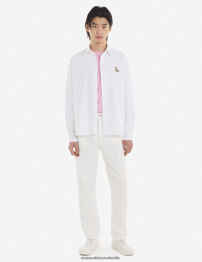 Kleidung V2DHL267 Weiß Männer Lässiges Hemd mit gekleidetem Fuchs-Patch Maison Kitsune