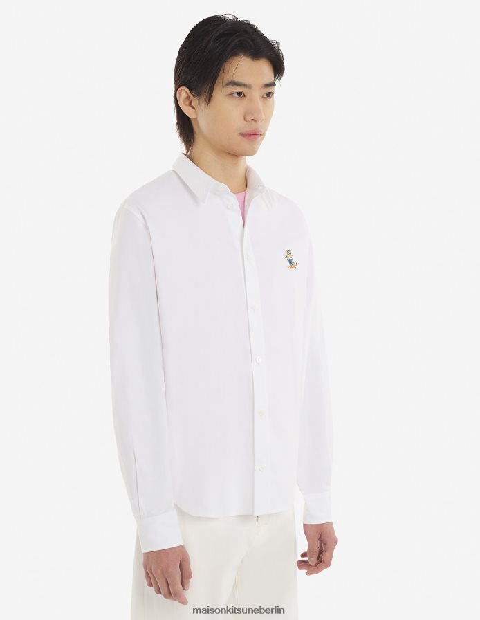 Kleidung V2DHL267 Weiß Männer Lässiges Hemd mit gekleidetem Fuchs-Patch Maison Kitsune