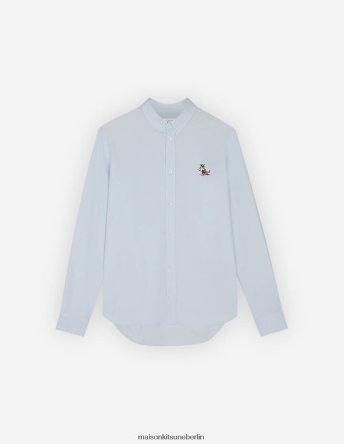 Kleidung V2DHL269 hellblau Männer Lässiges Hemd mit gekleidetem Fuchs-Patch Maison Kitsune