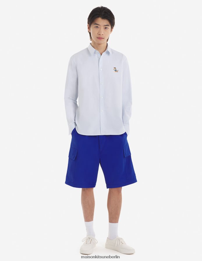 Kleidung V2DHL269 hellblau Männer Lässiges Hemd mit gekleidetem Fuchs-Patch Maison Kitsune