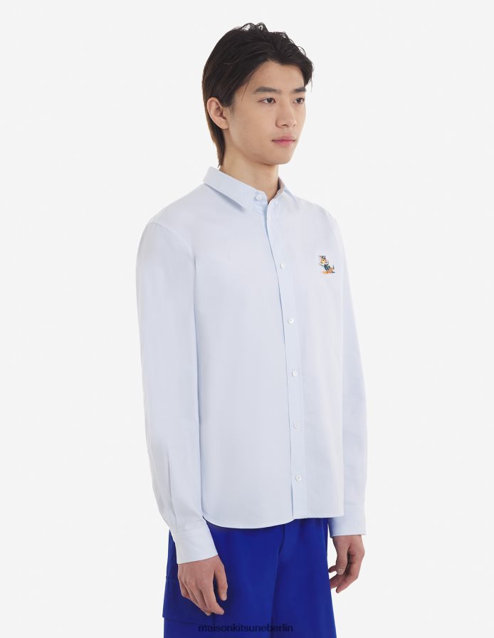 Kleidung V2DHL269 hellblau Männer Lässiges Hemd mit gekleidetem Fuchs-Patch Maison Kitsune