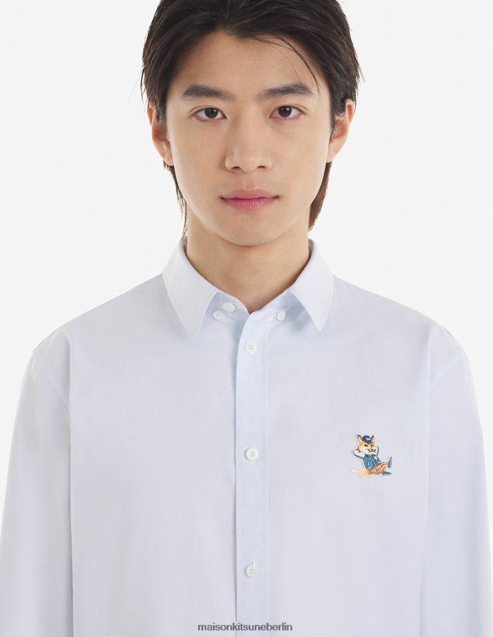 Kleidung V2DHL269 hellblau Männer Lässiges Hemd mit gekleidetem Fuchs-Patch Maison Kitsune
