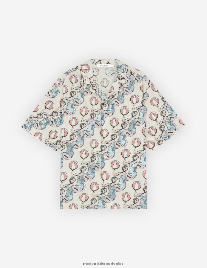 Kleidung V2DHL273 Multico-Design Männer Resort-Shirt mit Tanzmädchen-Print Maison Kitsune