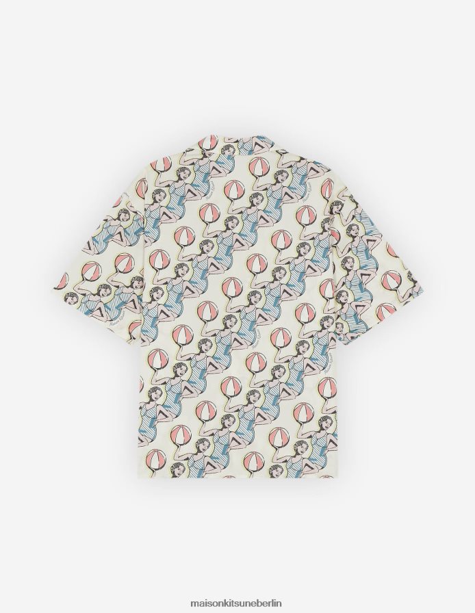 Kleidung V2DHL273 Multico-Design Männer Resort-Shirt mit Tanzmädchen-Print Maison Kitsune