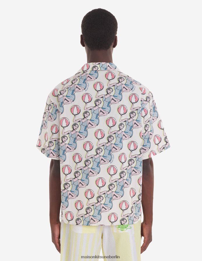 Kleidung V2DHL273 Multico-Design Männer Resort-Shirt mit Tanzmädchen-Print Maison Kitsune