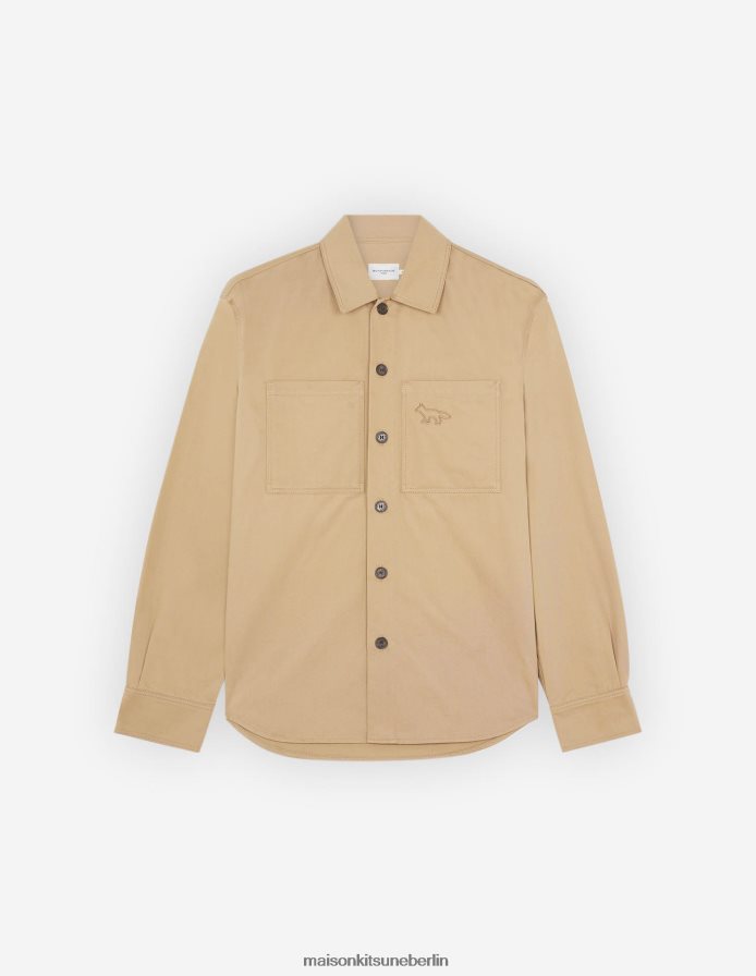 Kleidung V2DHL276 Beige Männer Überhemd mit Druckknöpfen Maison Kitsune
