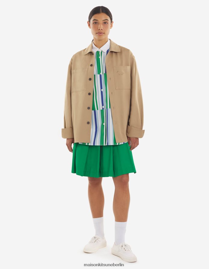 Kleidung V2DHL276 Beige Männer Überhemd mit Druckknöpfen Maison Kitsune