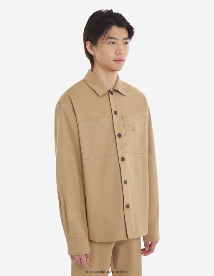 Kleidung V2DHL276 Beige Männer Überhemd mit Druckknöpfen Maison Kitsune