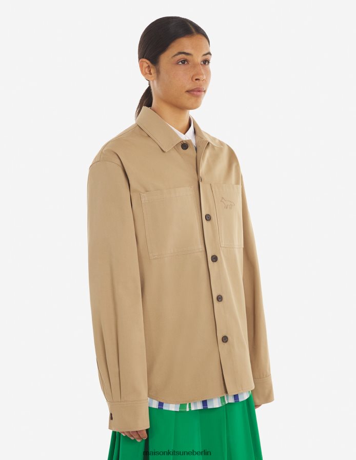 Kleidung V2DHL276 Beige Männer Überhemd mit Druckknöpfen Maison Kitsune