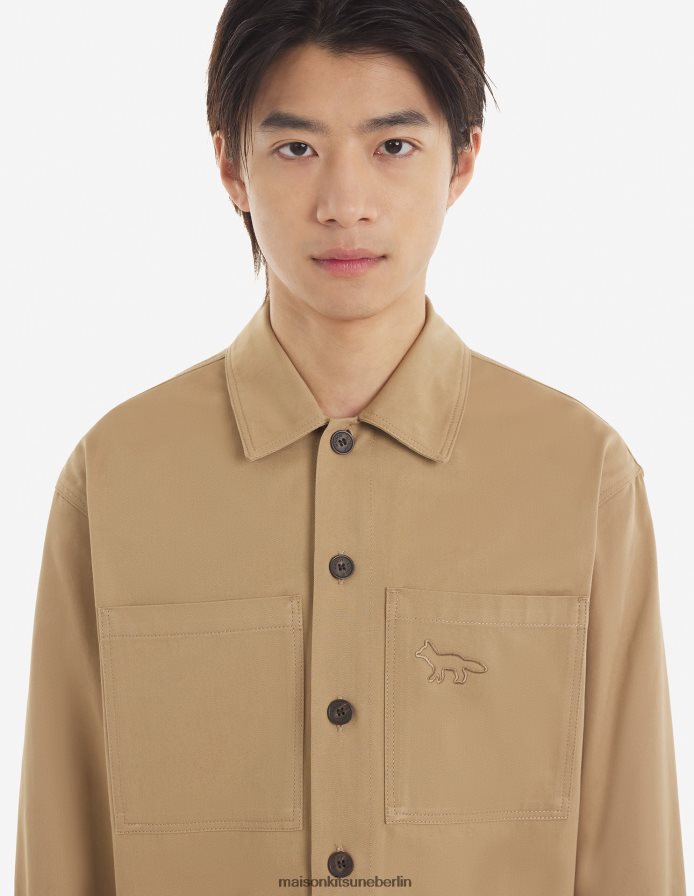 Kleidung V2DHL276 Beige Männer Überhemd mit Druckknöpfen Maison Kitsune