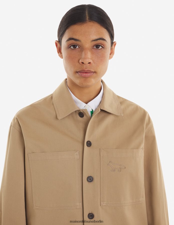 Kleidung V2DHL276 Beige Männer Überhemd mit Druckknöpfen Maison Kitsune