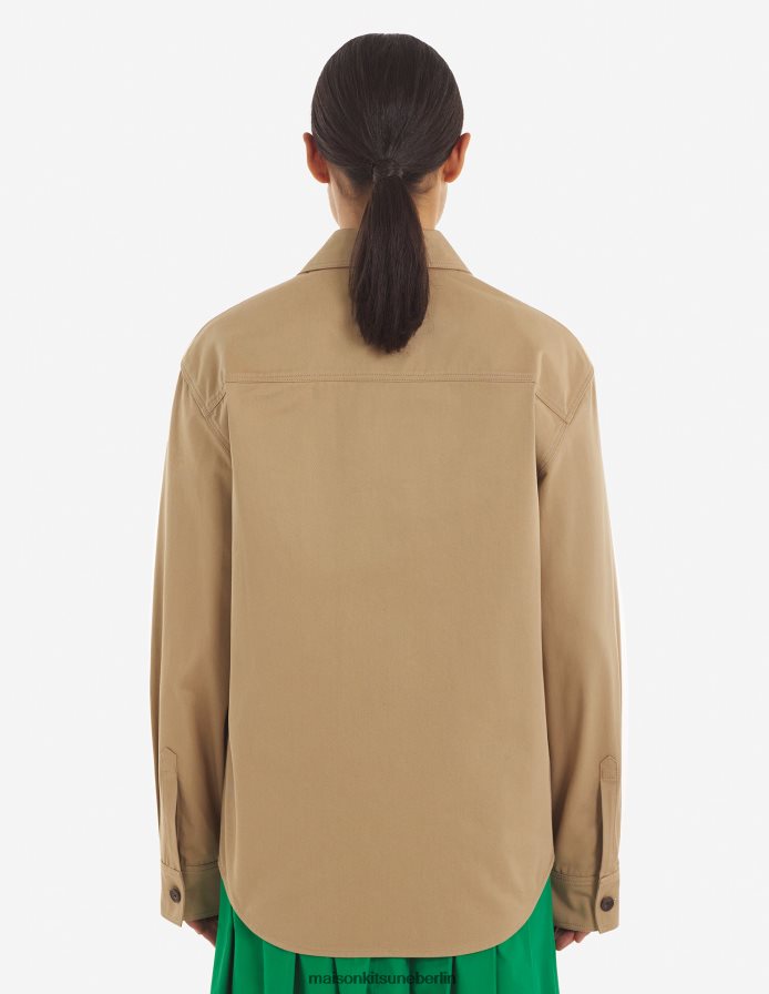 Kleidung V2DHL276 Beige Männer Überhemd mit Druckknöpfen Maison Kitsune