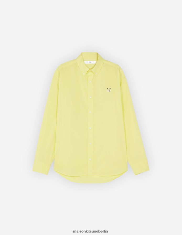 Kleidung V2DHL278 Zitrone Männer Lässiges Hemd mit Fuchskopf-Patch Maison Kitsune