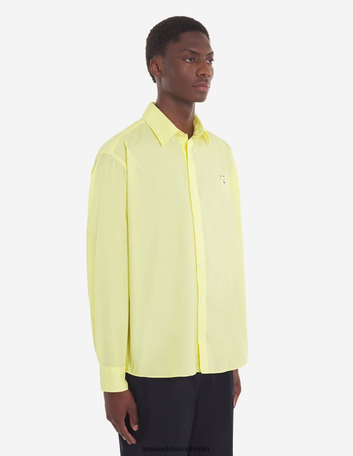 Kleidung V2DHL278 Zitrone Männer Lässiges Hemd mit Fuchskopf-Patch Maison Kitsune
