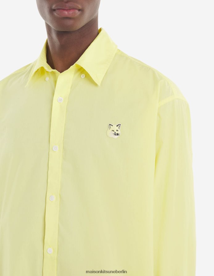 Kleidung V2DHL278 Zitrone Männer Lässiges Hemd mit Fuchskopf-Patch Maison Kitsune