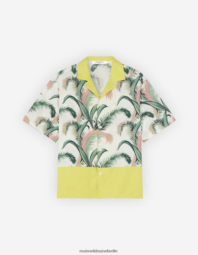 Kleidung V2DHL280 Multico-Design Männer Resort-Hemd mit Palmen-Print vorne Maison Kitsune