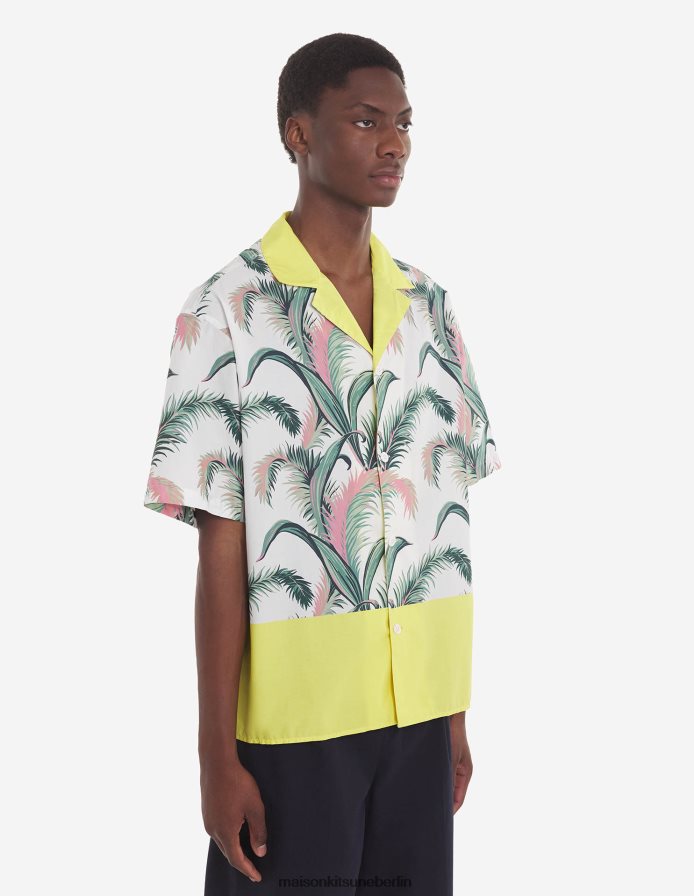 Kleidung V2DHL280 Multico-Design Männer Resort-Hemd mit Palmen-Print vorne Maison Kitsune
