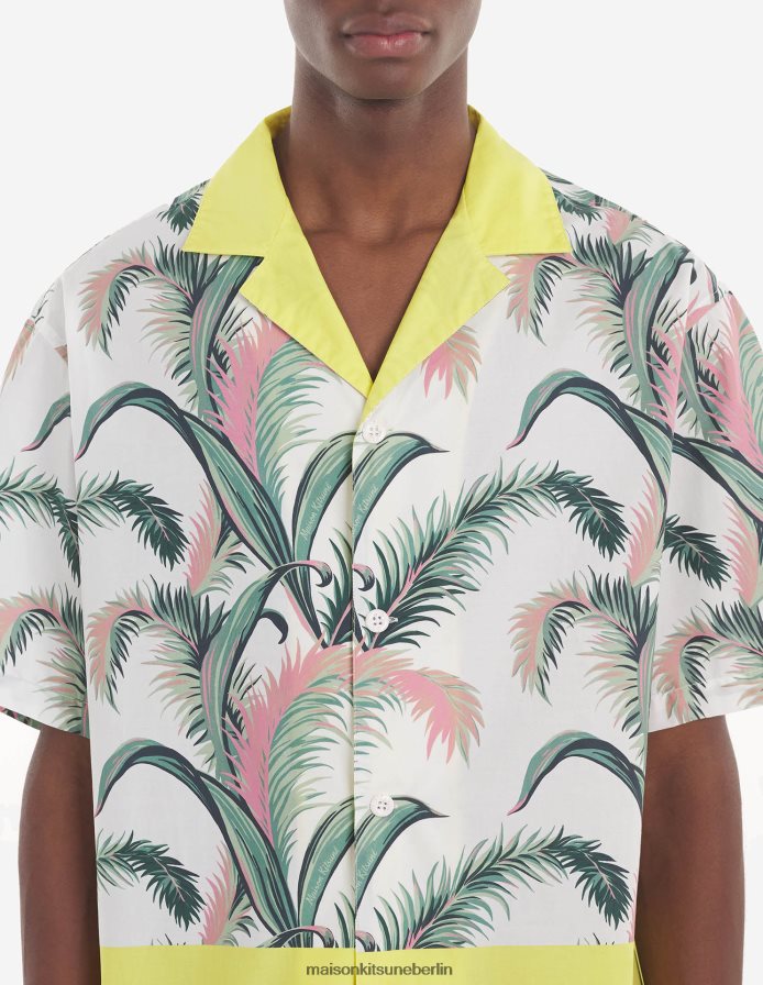 Kleidung V2DHL280 Multico-Design Männer Resort-Hemd mit Palmen-Print vorne Maison Kitsune