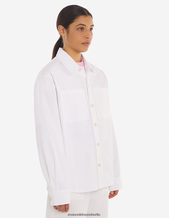 Kleidung V2DHL288 milchig weiß Männer Überhemd mit Druckknöpfen Maison Kitsune