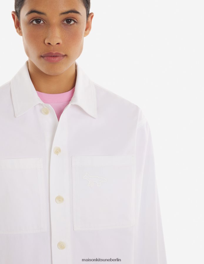 Kleidung V2DHL288 milchig weiß Männer Überhemd mit Druckknöpfen Maison Kitsune