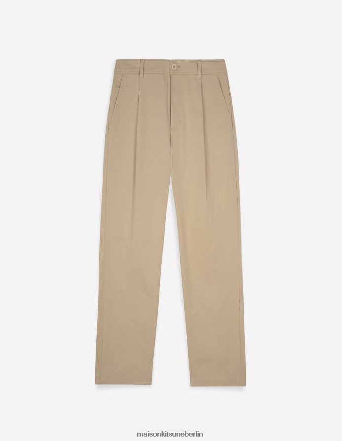 Kleidung V2DHL304 dunkelbeige Männer Biesenhose mit Schriftzug Maison Kitsune