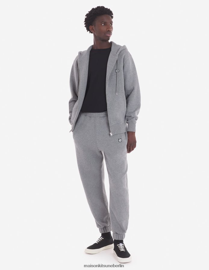 Kleidung V2DHL305 mittelgraue Melange Männer Komfort-Jogginghose mit auffälligem Fuchskopf-Patch Maison Kitsune