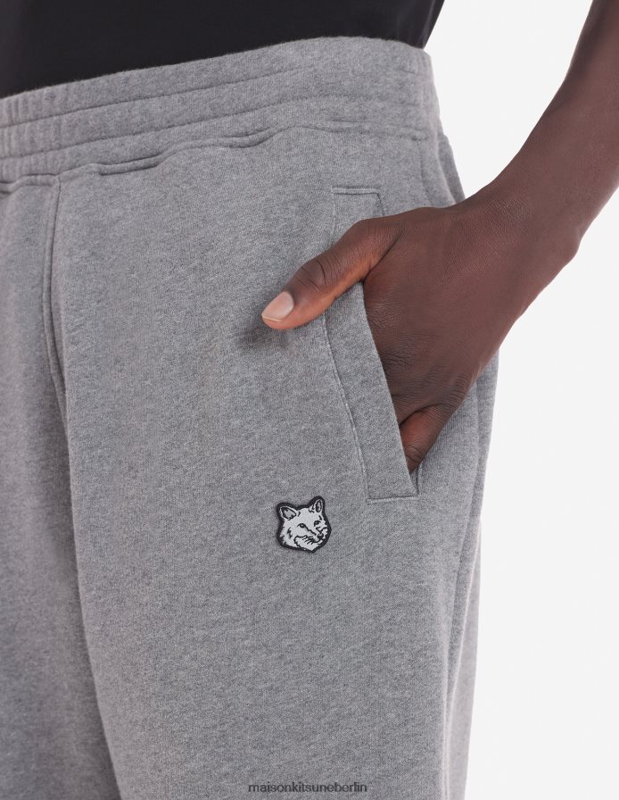 Kleidung V2DHL305 mittelgraue Melange Männer Komfort-Jogginghose mit auffälligem Fuchskopf-Patch Maison Kitsune
